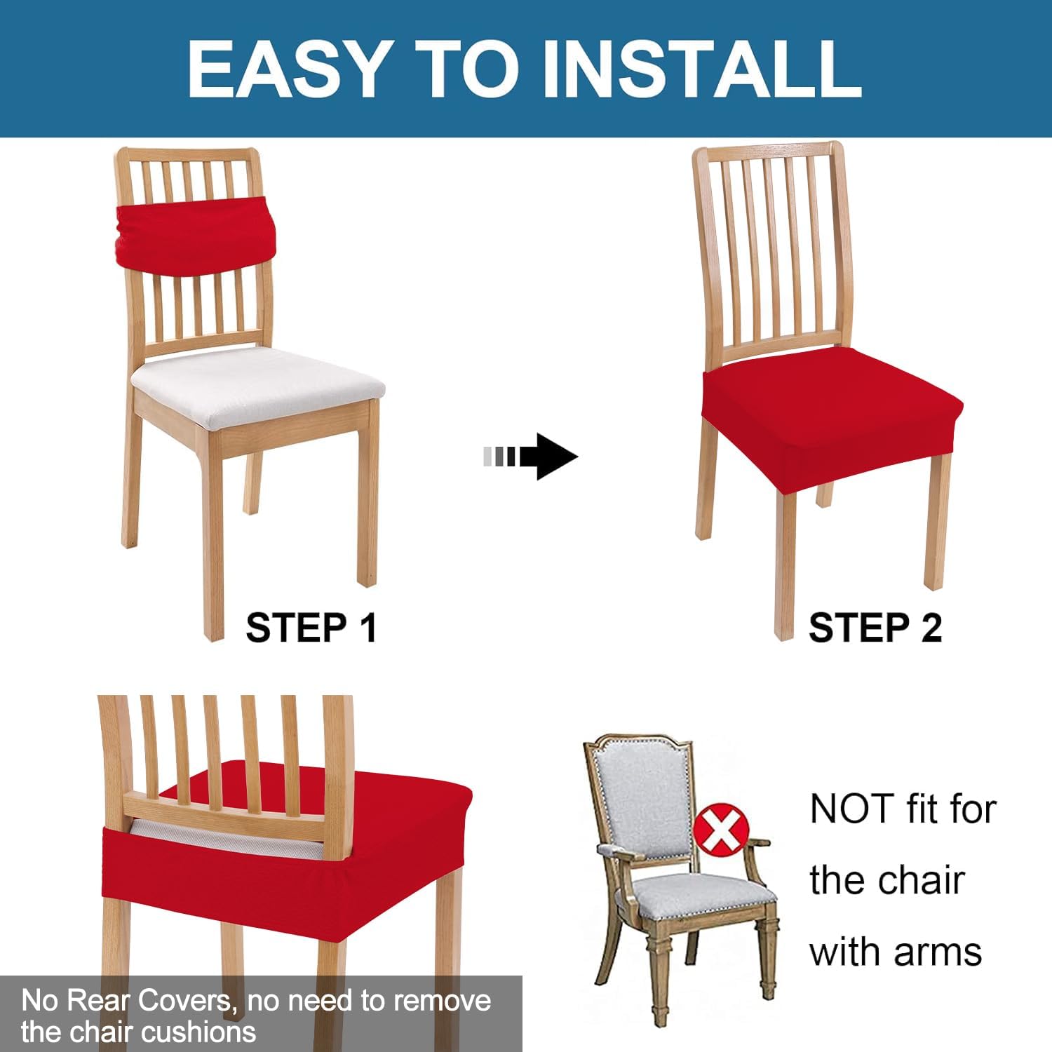 Detalle de Smiry YZDT010FS Waterproof Dining Chair Seat Covers, Set of 4, Red Jacquard