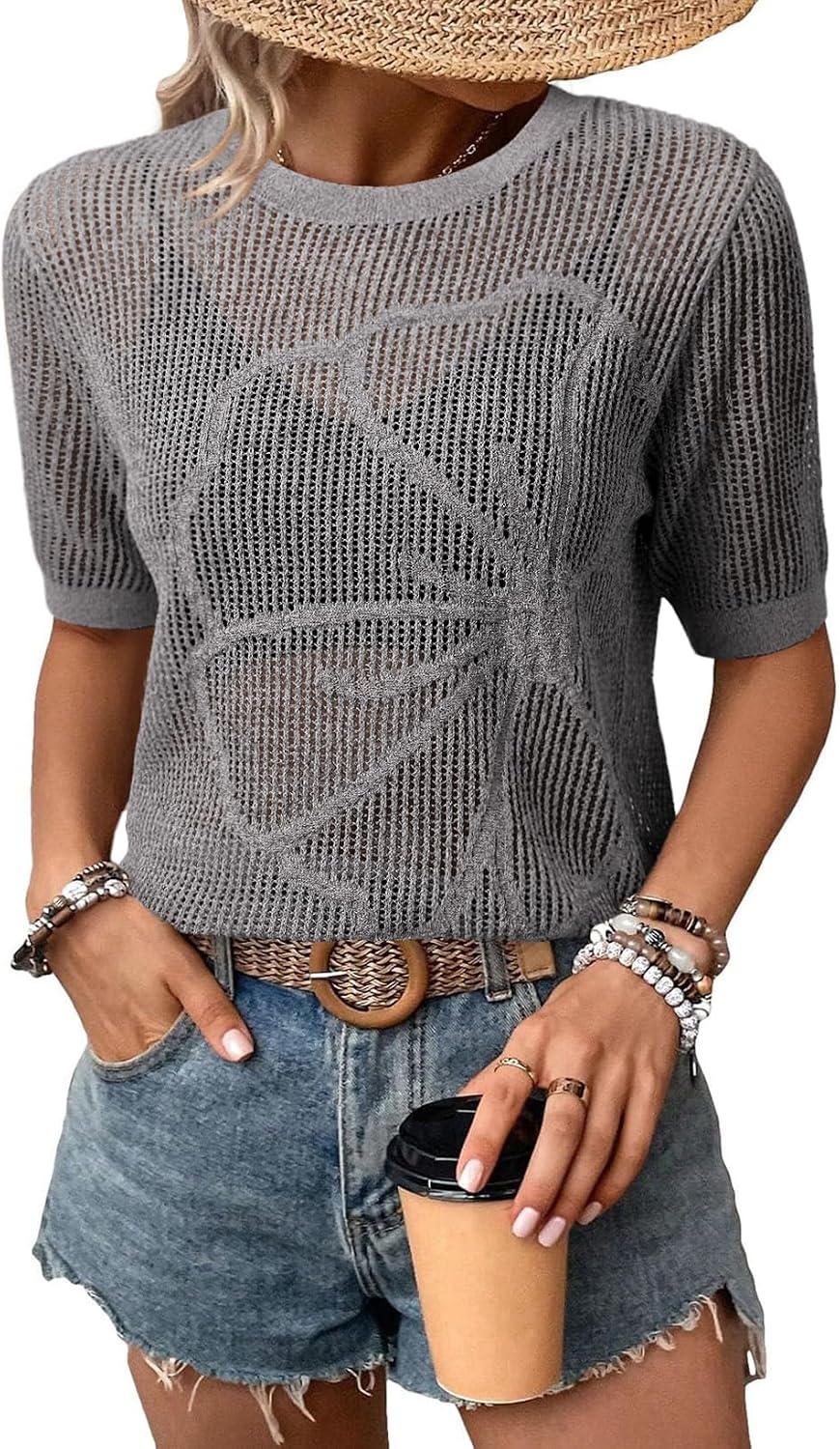 Detalle de Dokotoo Women's Summer Crochet Top — Hollow-Out Floral Knit for Beach & Cruise
