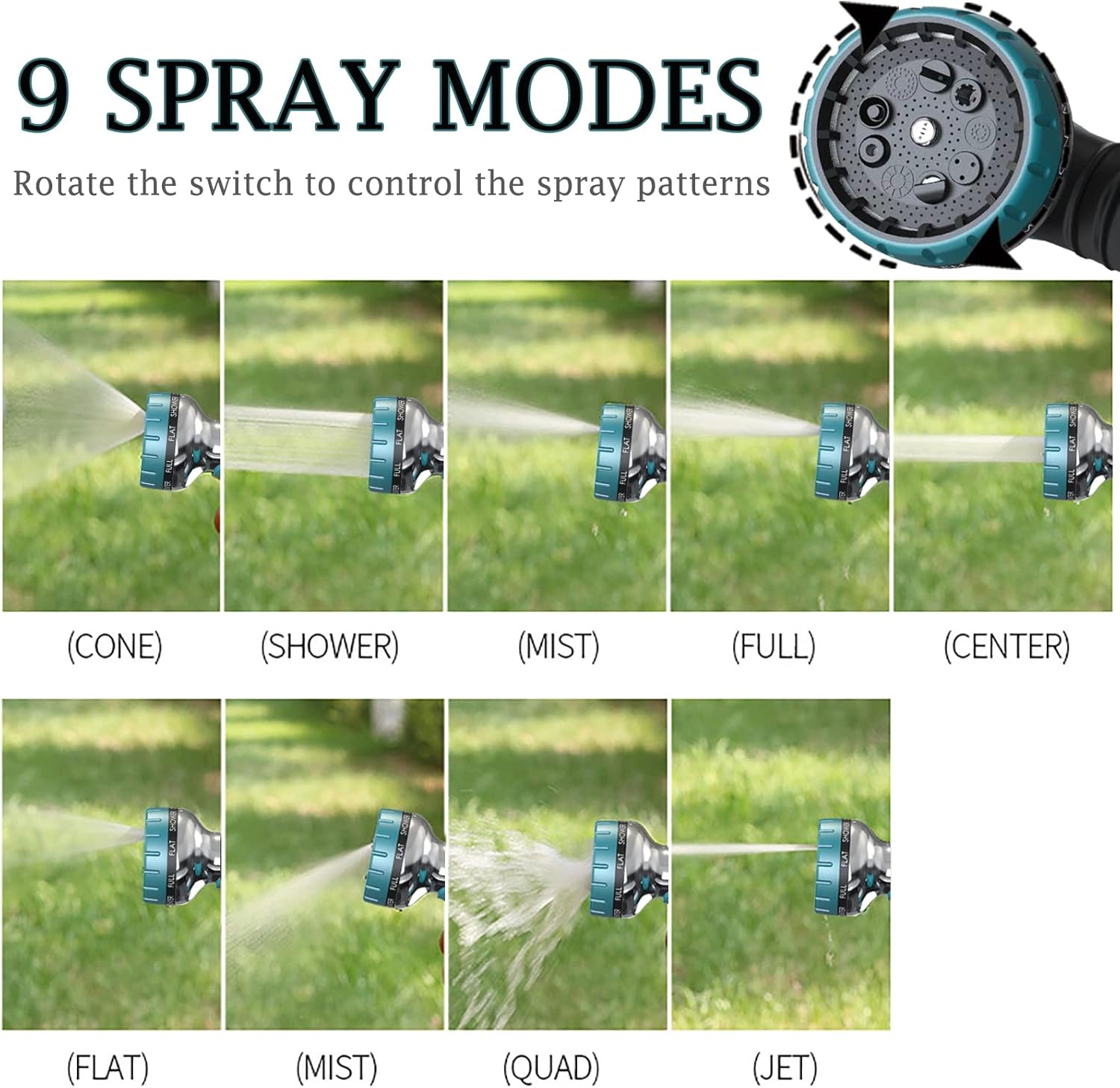 Detalle 2 de Hose Pipe Spray Gun with 9 Adjustable Patterns — Heavy Duty Metal Garden Hose Nozzle (Lake Blue)