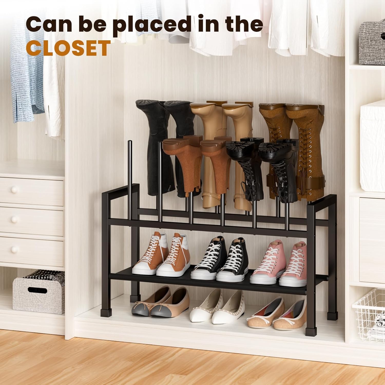 Thumbnail 6 de Mavivegue 2-in-1 Boot Rack & Shoe Rack: Compact, Detachable 2-Tier Storage for Boots and Shoes