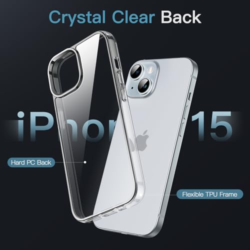 Detalle de JETech Funda transparente para iPhone 15 (6,1'') - Anti-amarillamiento, protección básica y carga inalámbrica plana