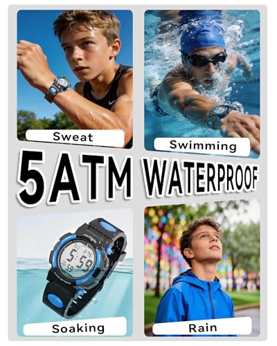 Thumbnail 2 de GUUMUXIN Kinderuhr – 5 ATM wasserdicht, 12/24-Stundenanzeige, Wecker, Quarzwerk