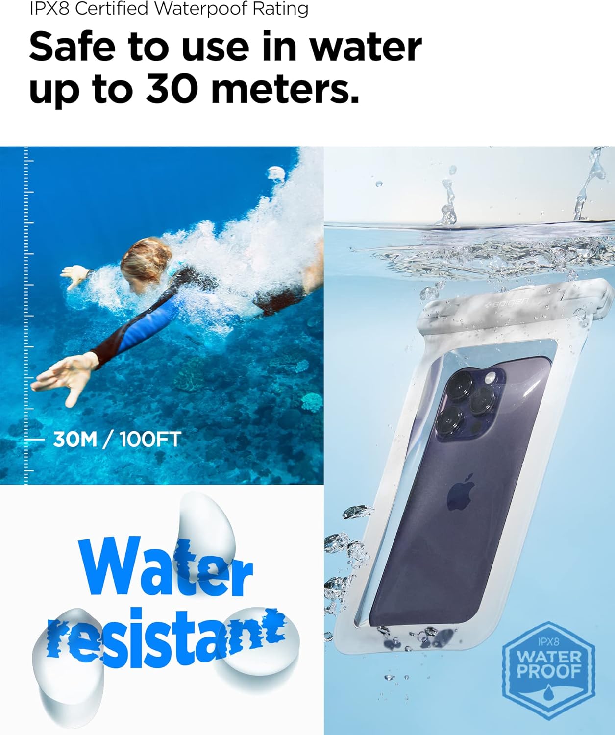 Thumbnail 4 de Spigen Aqua Shield lot de 2 pochettes étanches universelles certifiées IPX8 (jusqu’à 8,2") – Blanc