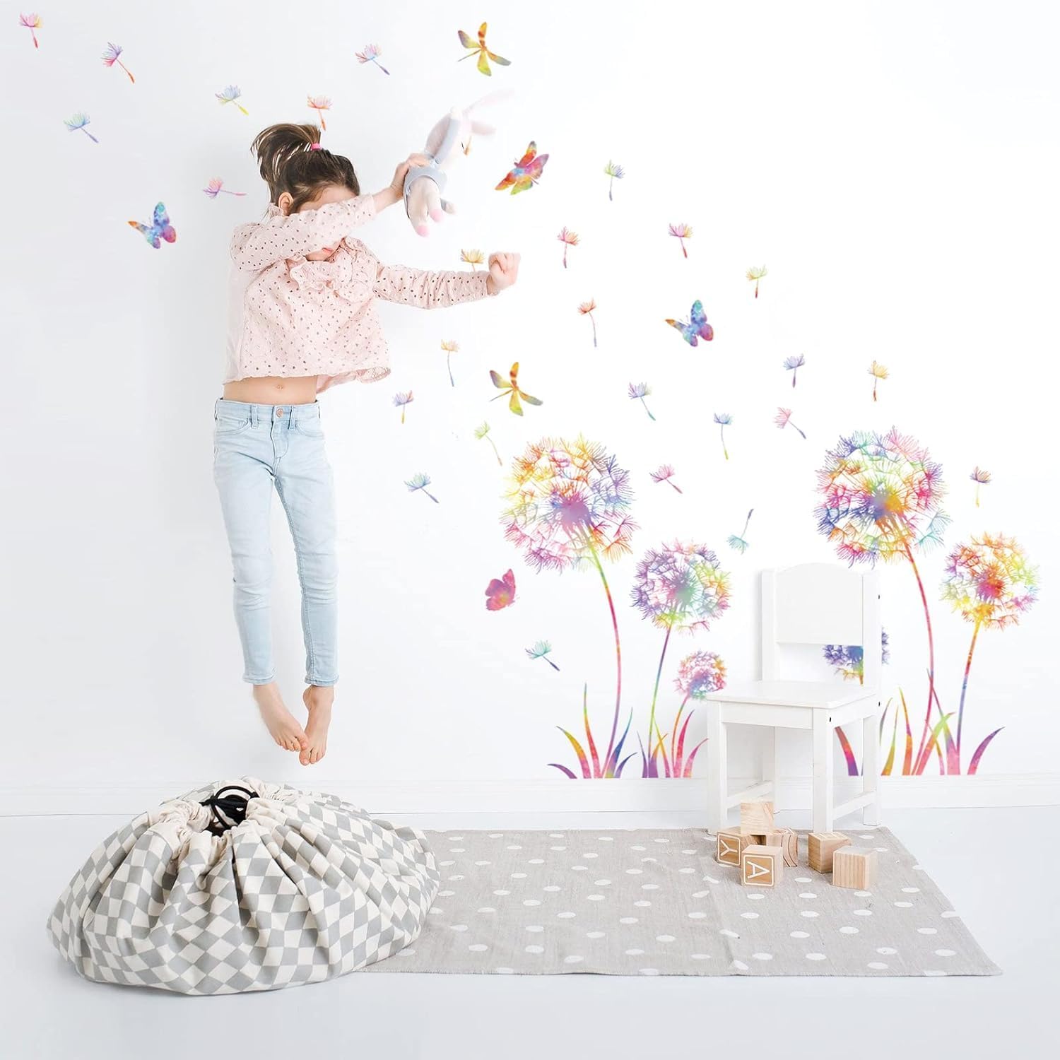 Detalle 2 de KAIRNE Größe Wandtattoo Pusteblume mit Blumen & Schmetterling – bunte Wandsticker für Kinderzimmer & Schlafzimmer