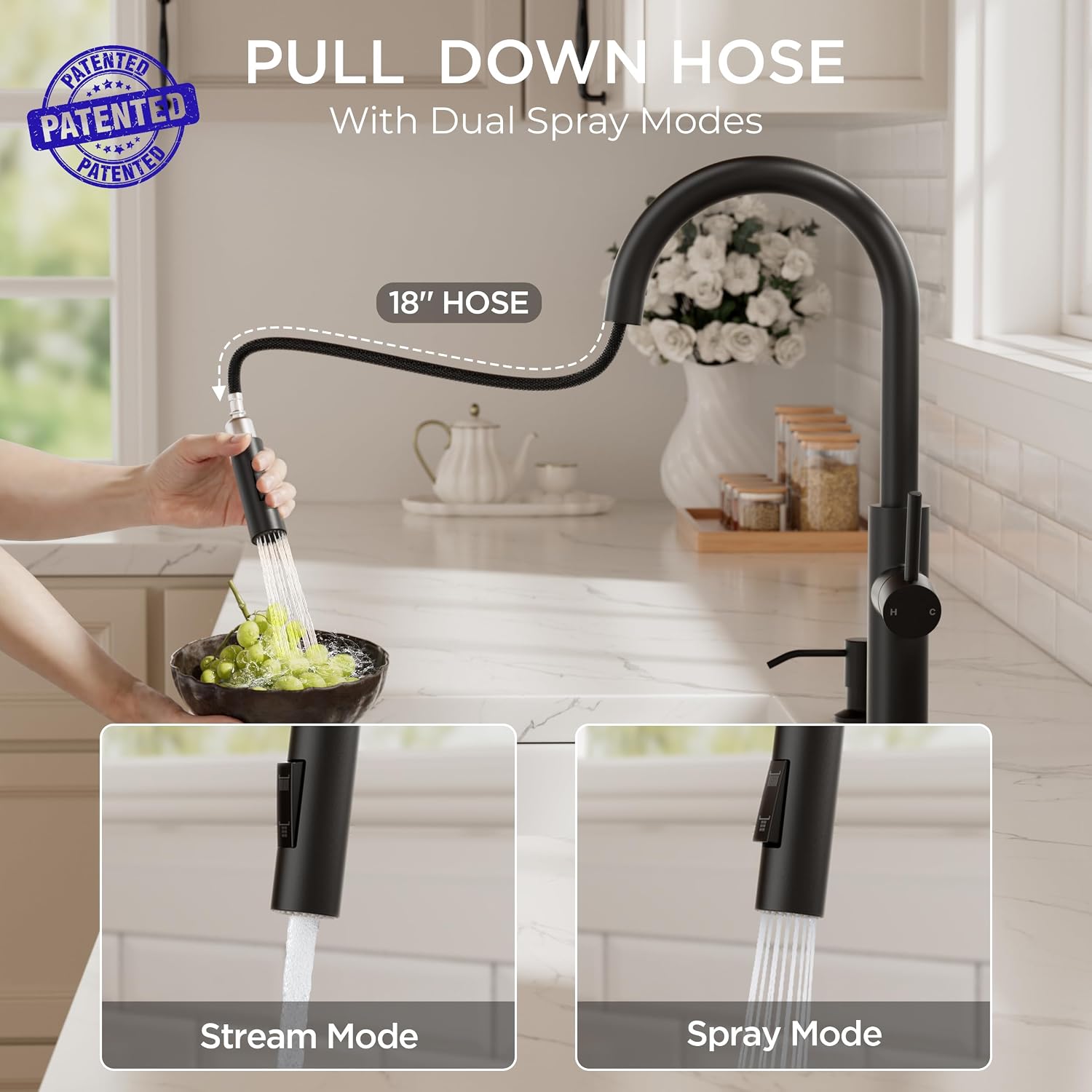 Detalle de FORIOUS FF0082B-SD Kitchen Faucet with Soap Dispenser, Matte Black