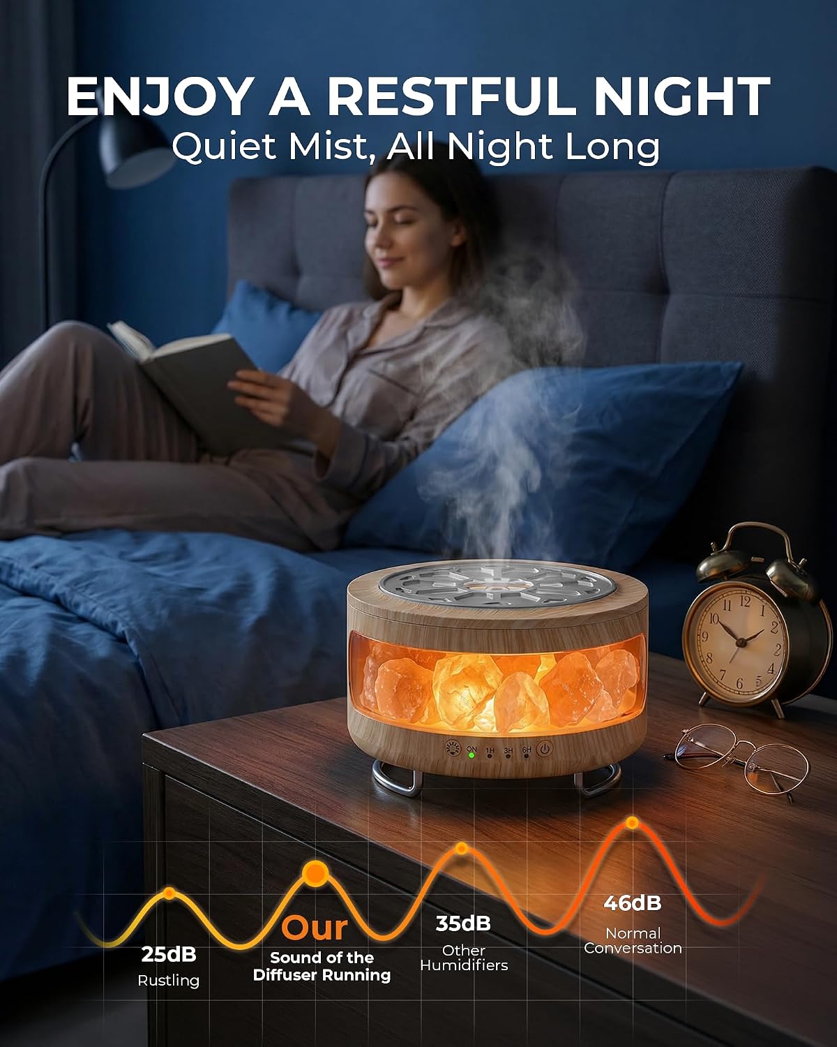 Detalle de BZGG 4-in-1 Ultrasonic Diffuser, Himalayan Salt Lamp, Humidifier & 7-Color Night Light