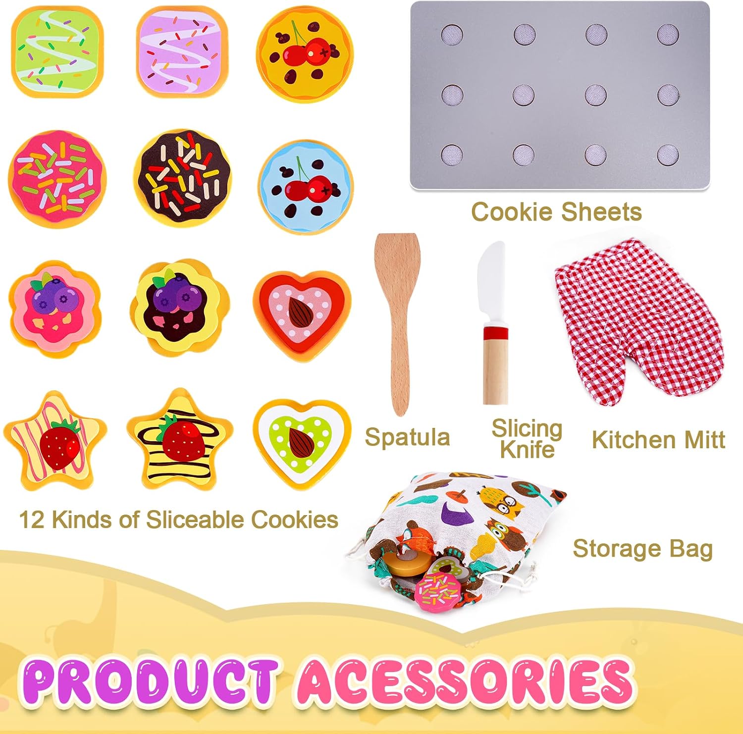 Detalle de Wooden Cookie Play Food Set with 12 Cookies