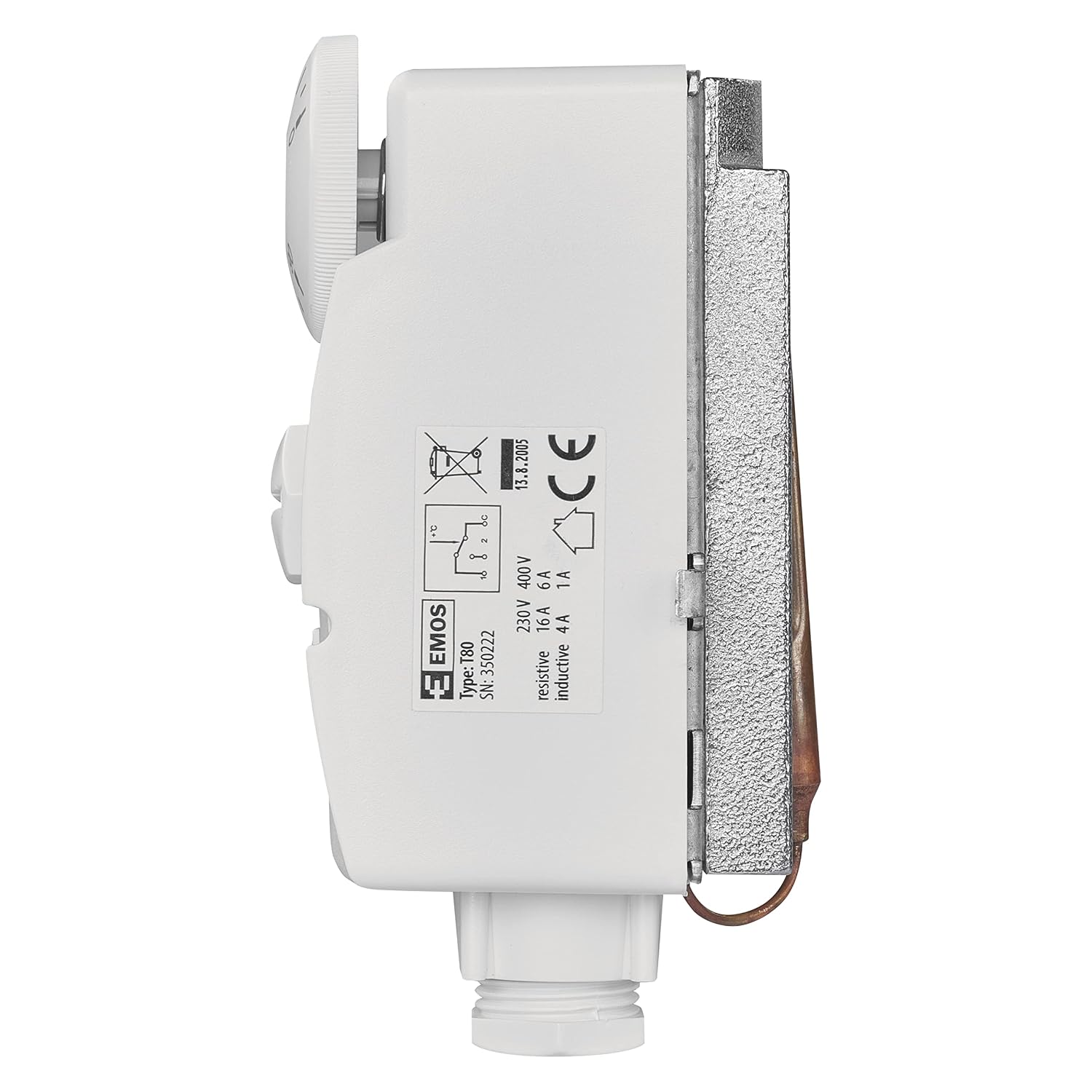 Detalle 2 de EMOS Anlegethermostat mit Drehknopf (analoger Rohranlegethermostat) – 0 bis 90 °C