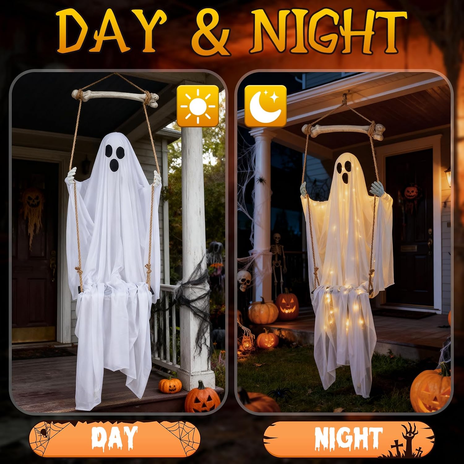 Thumbnail 6 de TAINAT 4.8 ft Hanging Swing Ghost Halloween Decoration with 8 Light Modes