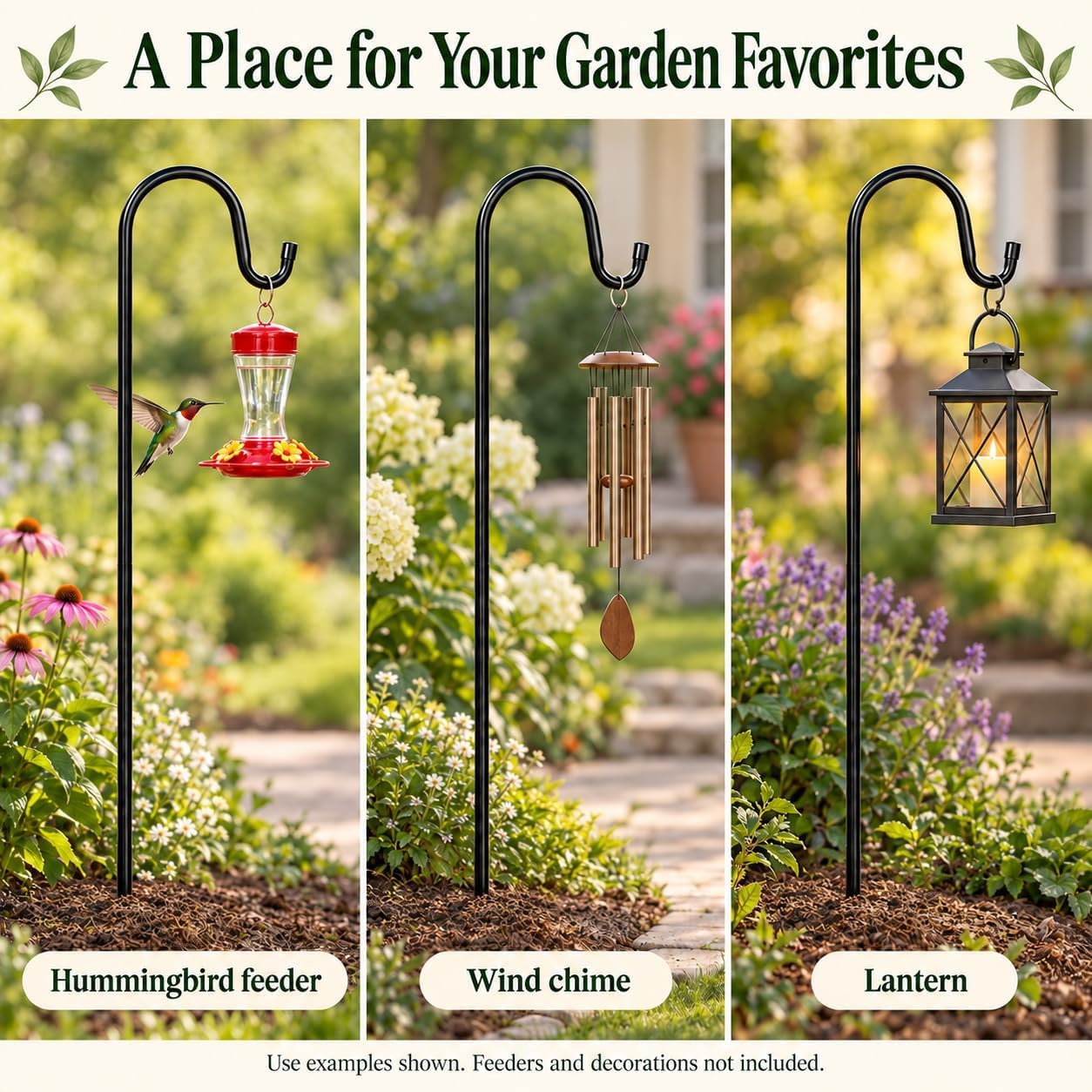 Detalle de Ottsuls Bird Feeder Pole 45-Inch Shepherd’s Hooks, 5-Prong Base, 2-Pack