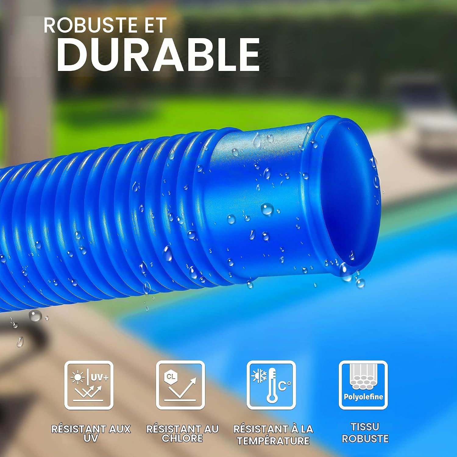 Detalle 2 de tillvex TVPS zwembadslang van 30 m, blauw en 38 mm, met hulzen