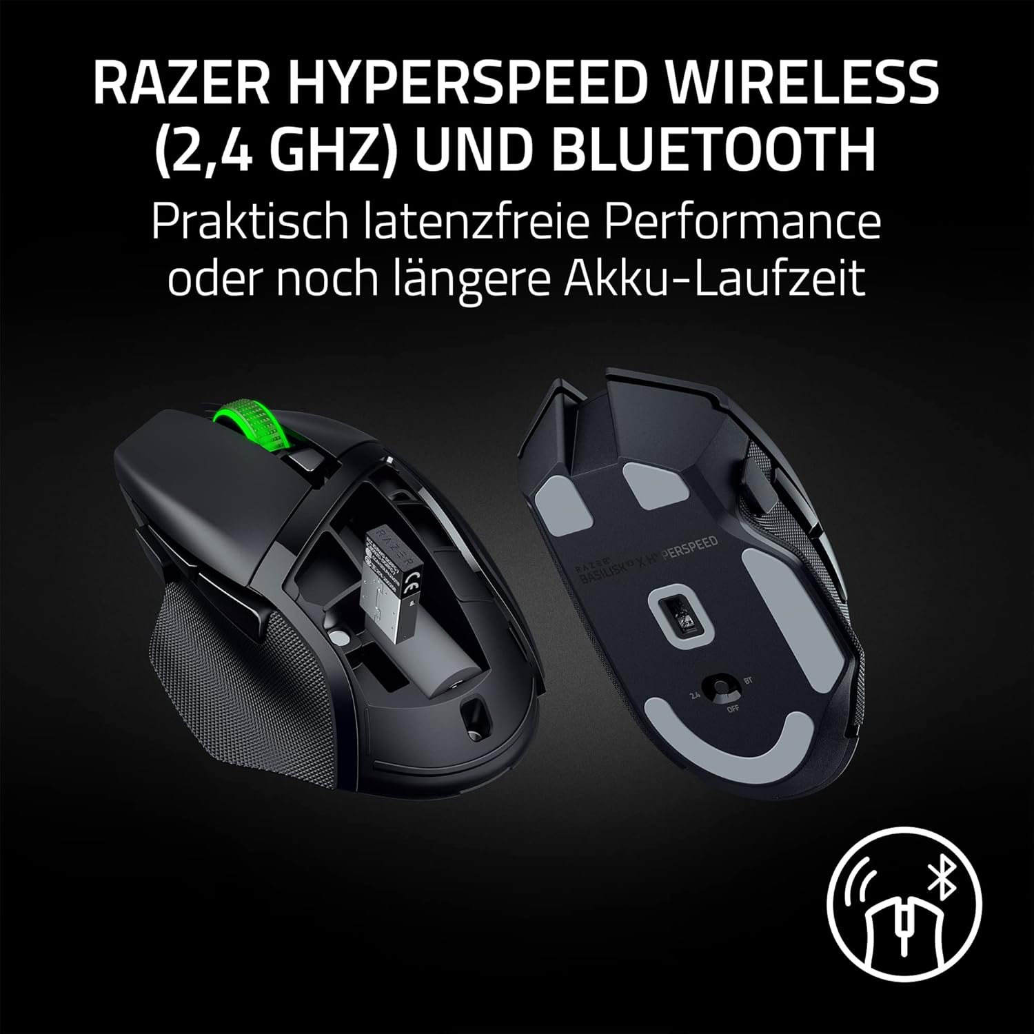 Thumbnail 2 de Razer Basilisk V3 X HyperSpeed – kabellose Gaming-Maus mit ergonomischer Form, 9 Tasten und 5G 18K Optical Sensor (Schwarz)