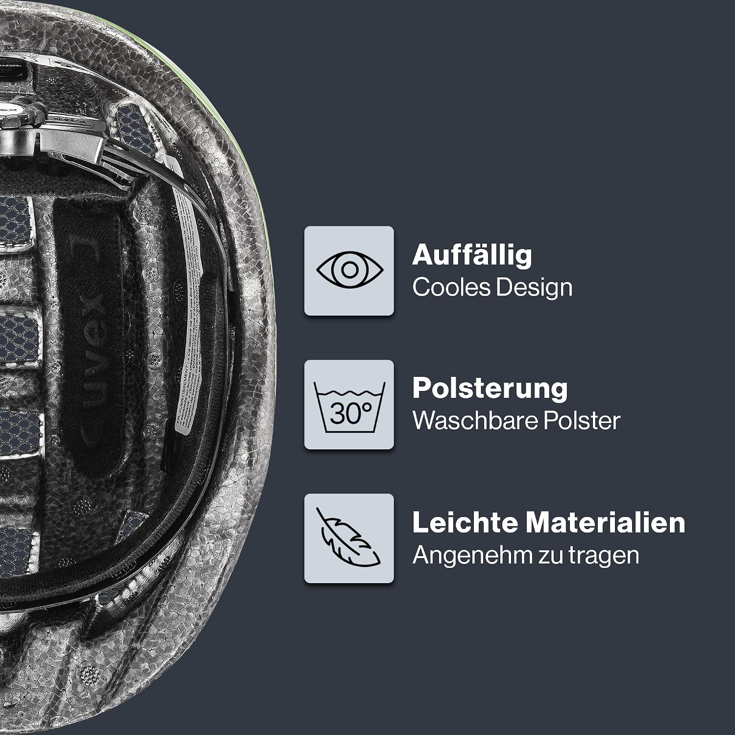 Detalle de uvex Kid 2 – Leichter Kinder-Fahrradhelm mit IAS-Verstellung, waschbarer Innenausstattung und sicherem Tragekomfort