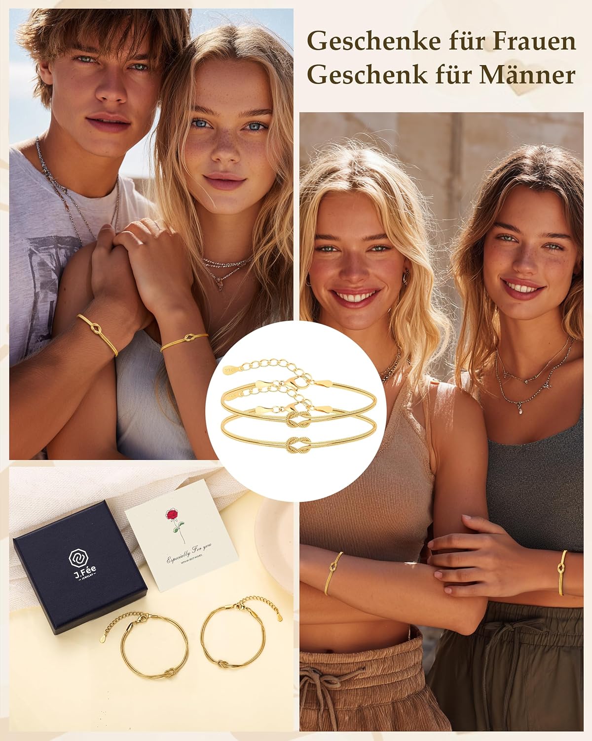 Thumbnail 5 de J.Fée 2er-Armband-Set Damen (Silber 925 + 14K vergoldet) mit Liebesknoten – Partner-/Freundschaftsarmbänder