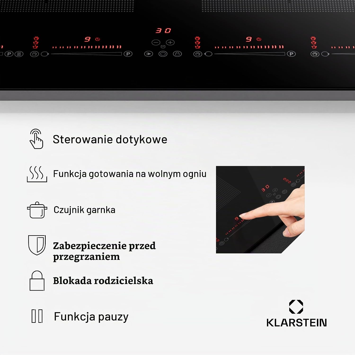 Detalle 1 de Klarstein – płyta indukcyjna 90 cm, 4 pola, 7200 W, sterowanie dotykowe