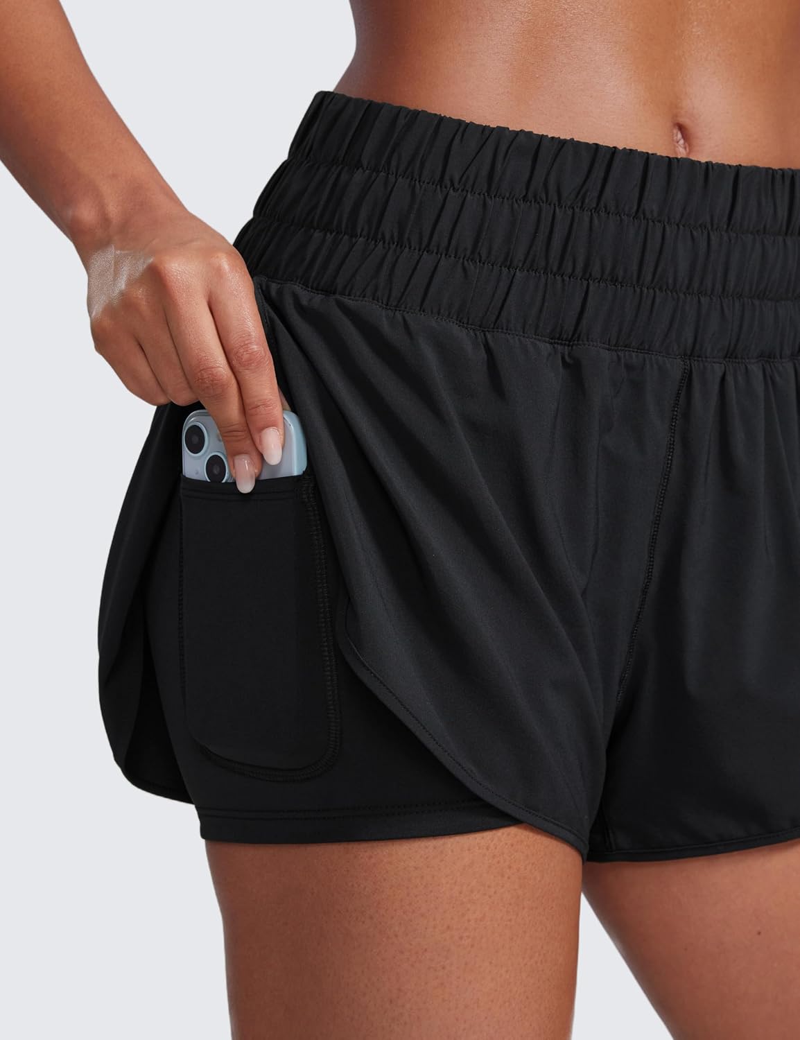 Detalle de CRZ YOGA 2-en-1 short de course à taille haute pour femme, poches