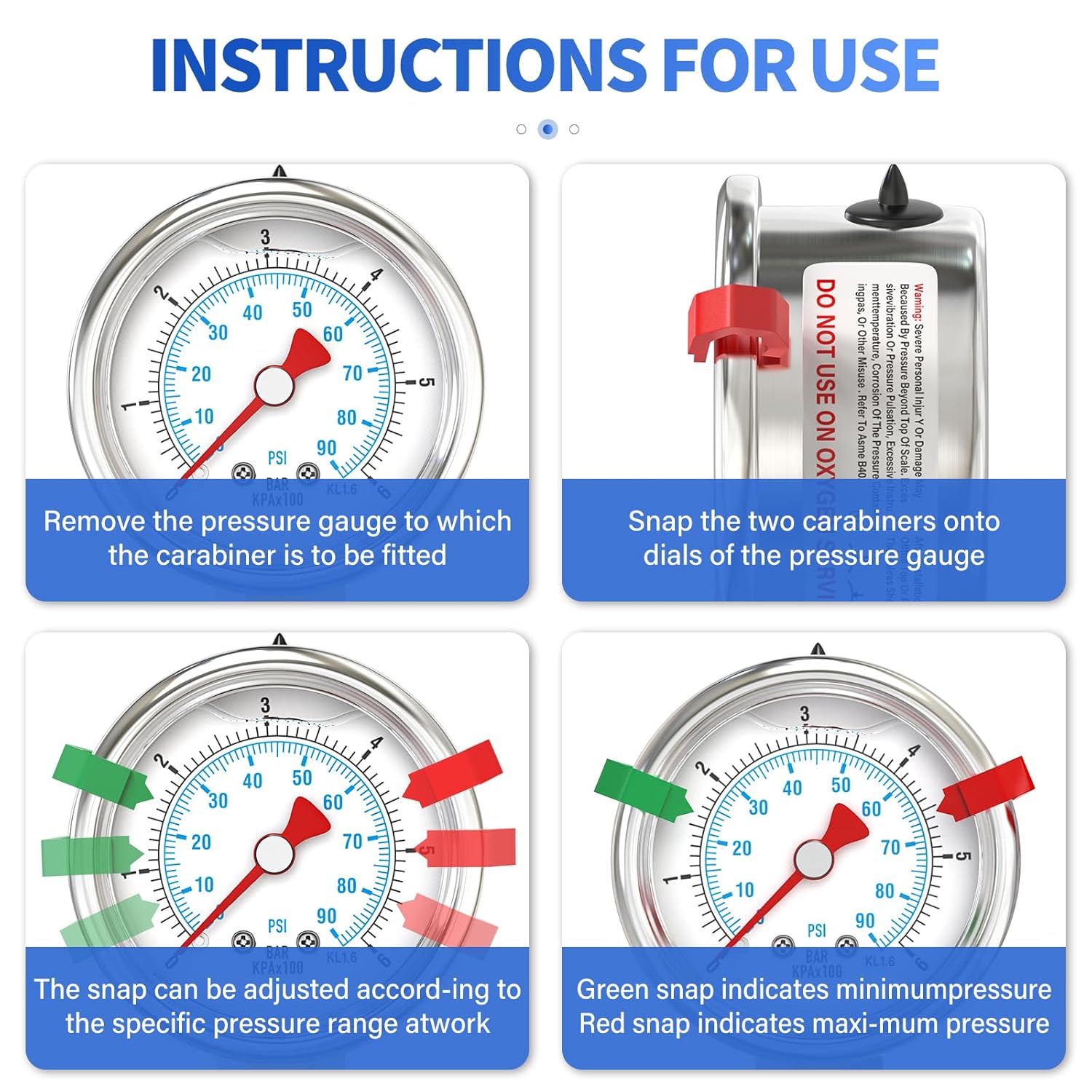 Detalle de ERGAOBOY 0–6 Bar / 0–90 psi Liquid-Filled Stainless Steel Pressure Gauge (1/8" BSP, 1.5" dial)