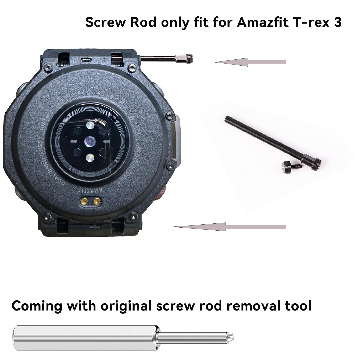 Detalle de HIJIAWEE Amazfit T-Rex 3 A2322対応 交換用ネジ棒 ステンレス製・ドライバー付き