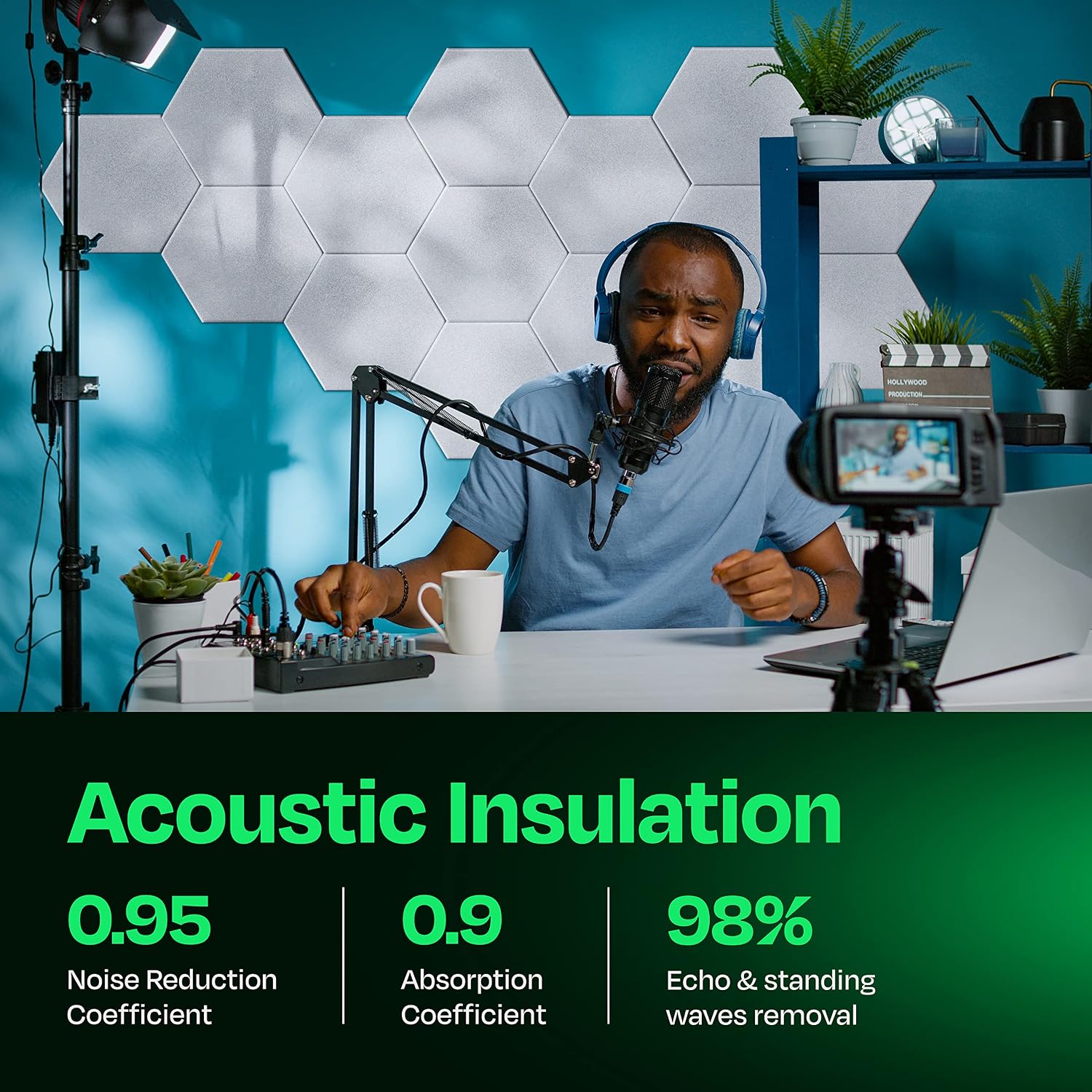 Detalle de Ekkogo Acoustic Panels, 12-Pack White Hexagon Wall Panels, 0.4-Inch Thick