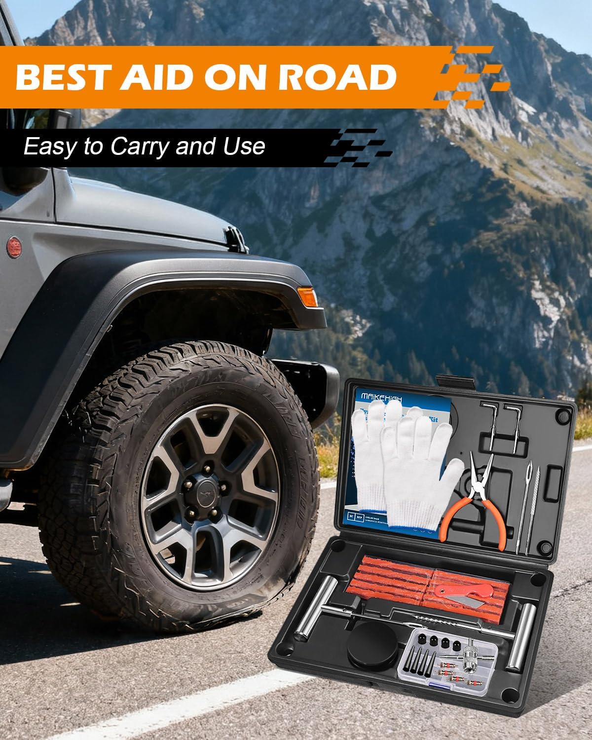 Detalle de MAIKEHIGH Tyre Repair Kit: 57-Piece Tubeless puncture set for cars, trucks and off-road