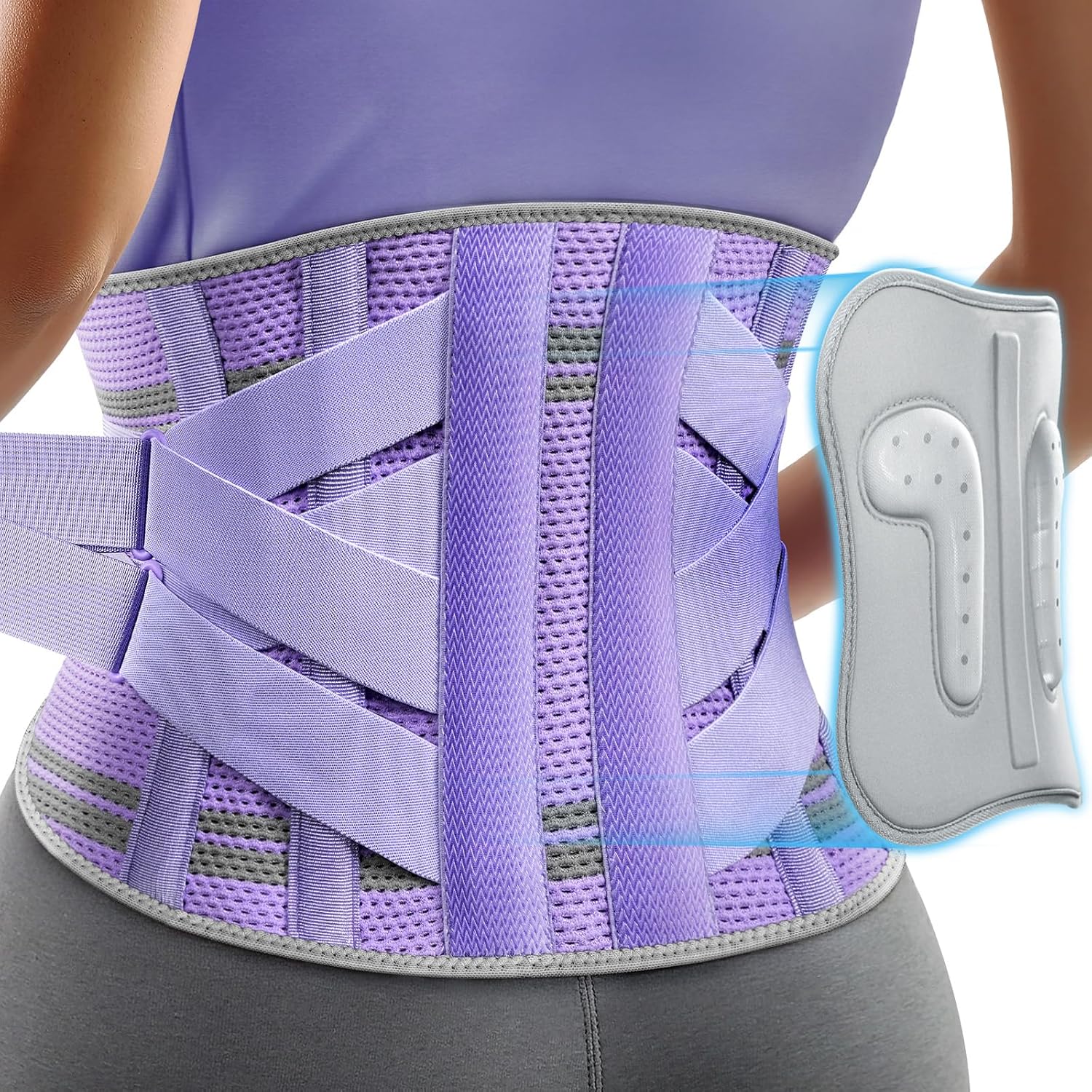 Rakiie Women’s Back Support Belt (XL, Purple) with 3D Silicone Pad