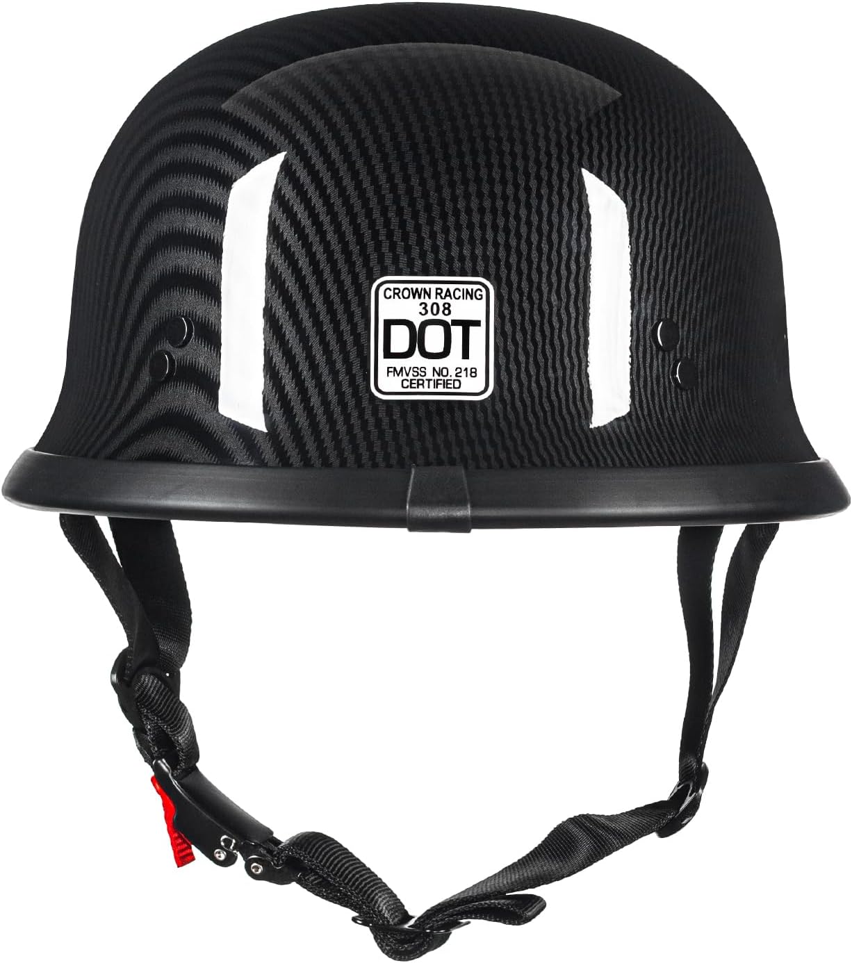 Detalle de Crown Racing German Style Half Motorcycle Helmet (Model-308) — DOT-Approved Open-Face Retro Helmet