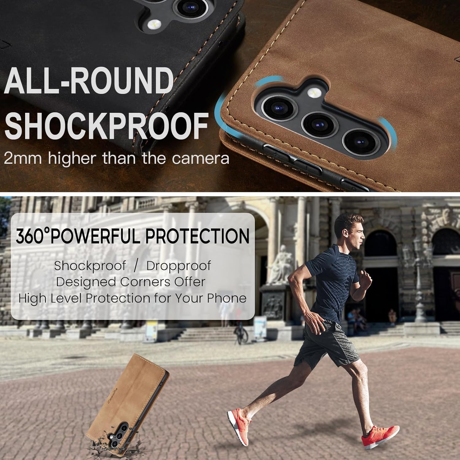 Detalle 2 de Monweicz Flip-Case Hülle für Samsung Galaxy S24 – Premium Leder, Kartenfach & Standfunktion in Braun