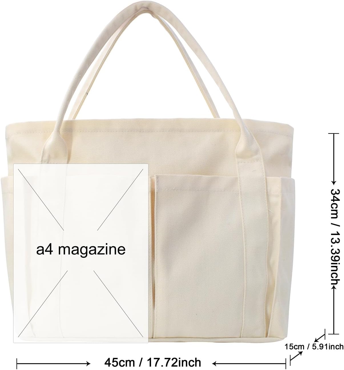 Detalle de Damen Große Canvas Tote Bag – robuste Einkaufstasche mit viel Platz