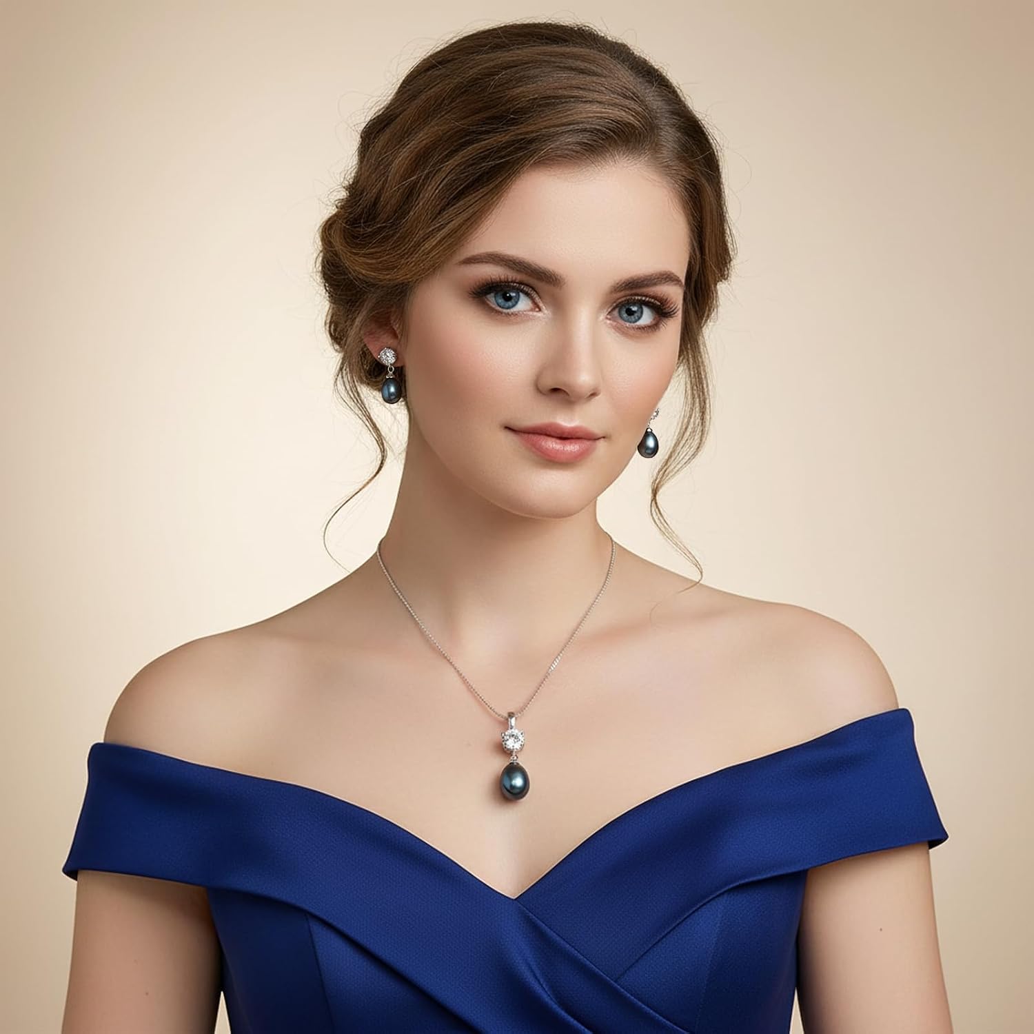 Detalle de COYATE Pearl Necklace and Earrings Set with 925 Sterling Silver Clasps