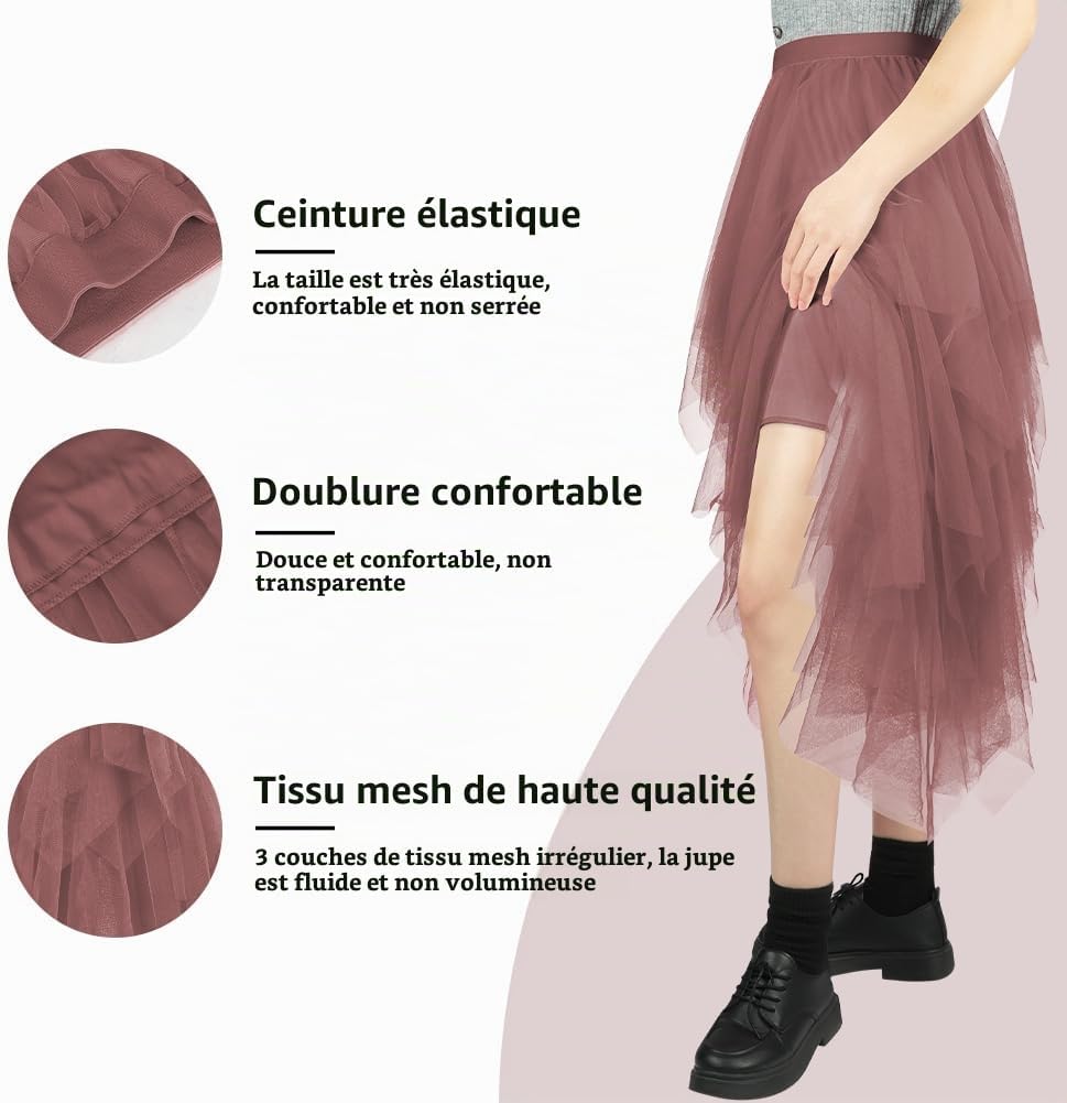 Detalle 2 de AUYAO 4553886 tule rok voor dames, hoge taille en gelaagde mesh