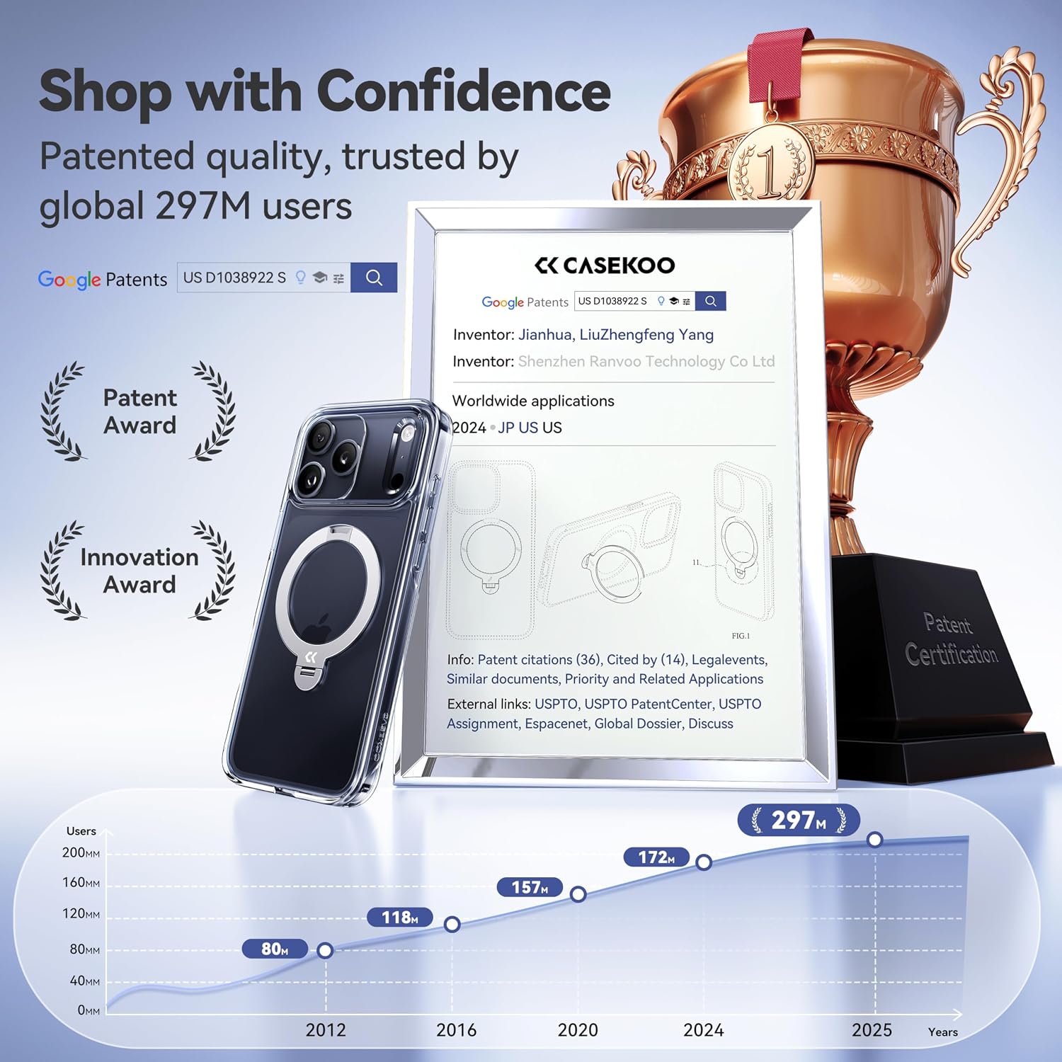 Detalle de CASEKOO Clear for iPhone 17 Pro Case with 360 Spin Magnetic Stand — Clear, Military-Grade Protection