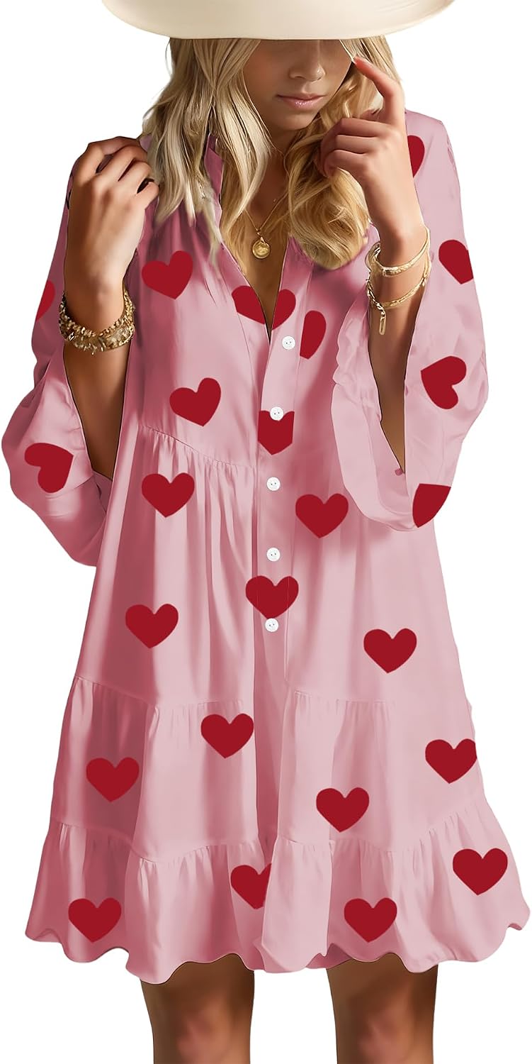 Detalle de Opemiby 2026 Flowy Ruffle Mini Dress — Boho 3/4 Sleeve V-Neck Babydoll