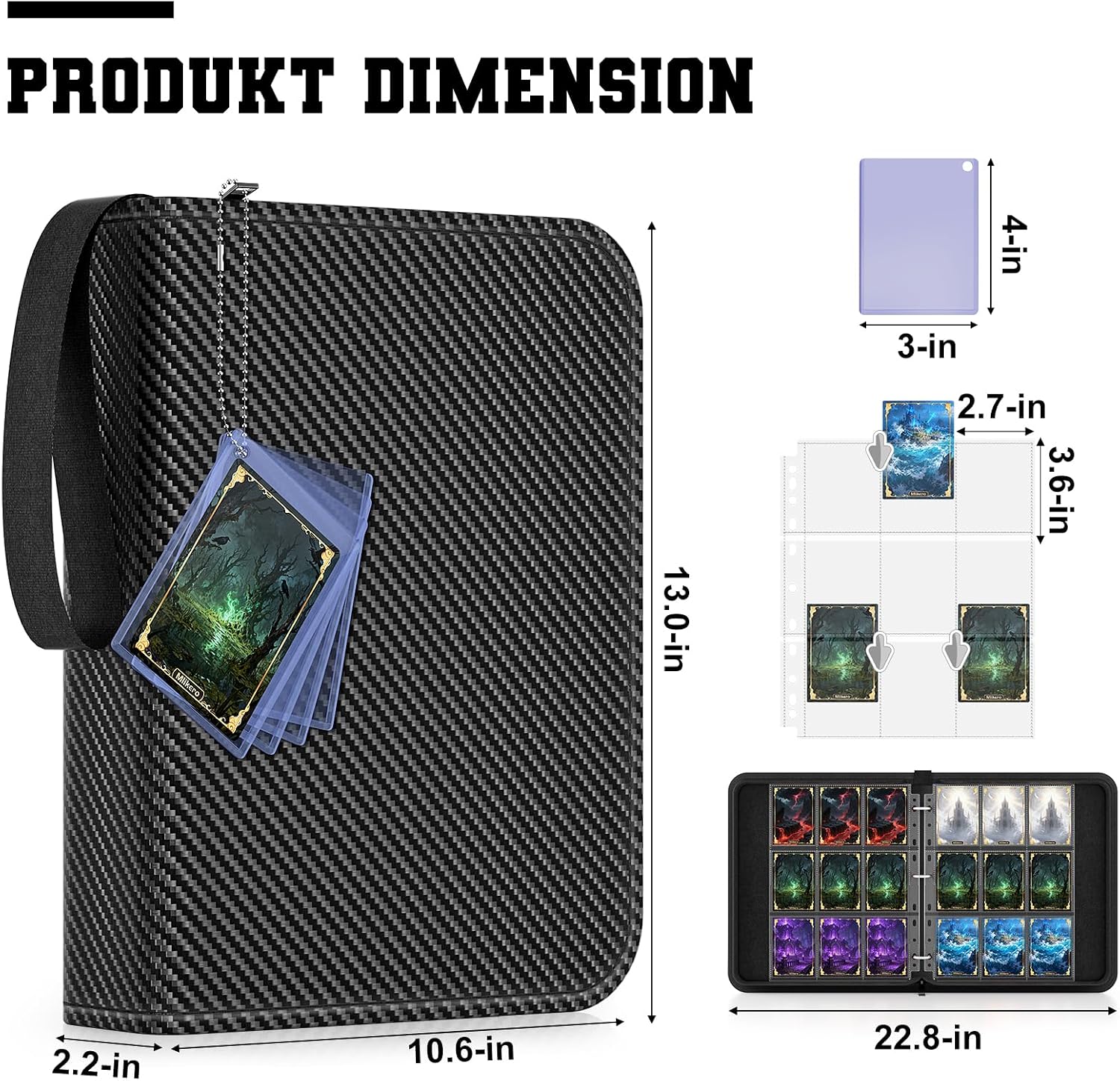 Detalle de Mlikero Sammelalbum für bis zu 720 Sammelkarten (9 Taschen) – 3-Ring-Ordner für MTG & Fußballkarten