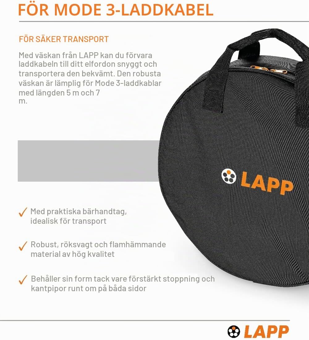 Detalle de LAPP Mobility-väska för Mode 3-laddkabel, vadderad, svart, upp till 7 m