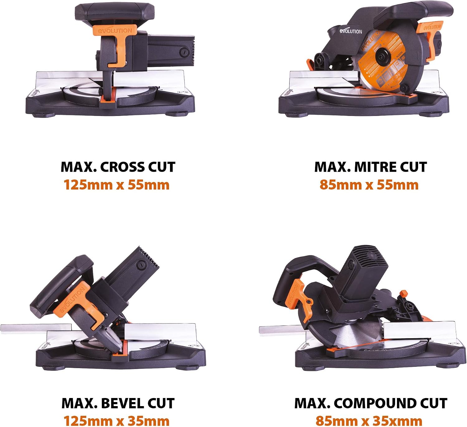 Detalle 2 de Evolution Power Tools R210CMS Compound Miter Saw with Multi-Material Cutting Blade (210mm, 1200W)