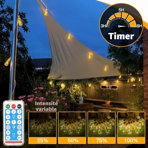 Detalle de Ollny Guirlande Lumineuse Extérieure Solaire 8 m - 16 Ampoules S17, corde en chanvre
