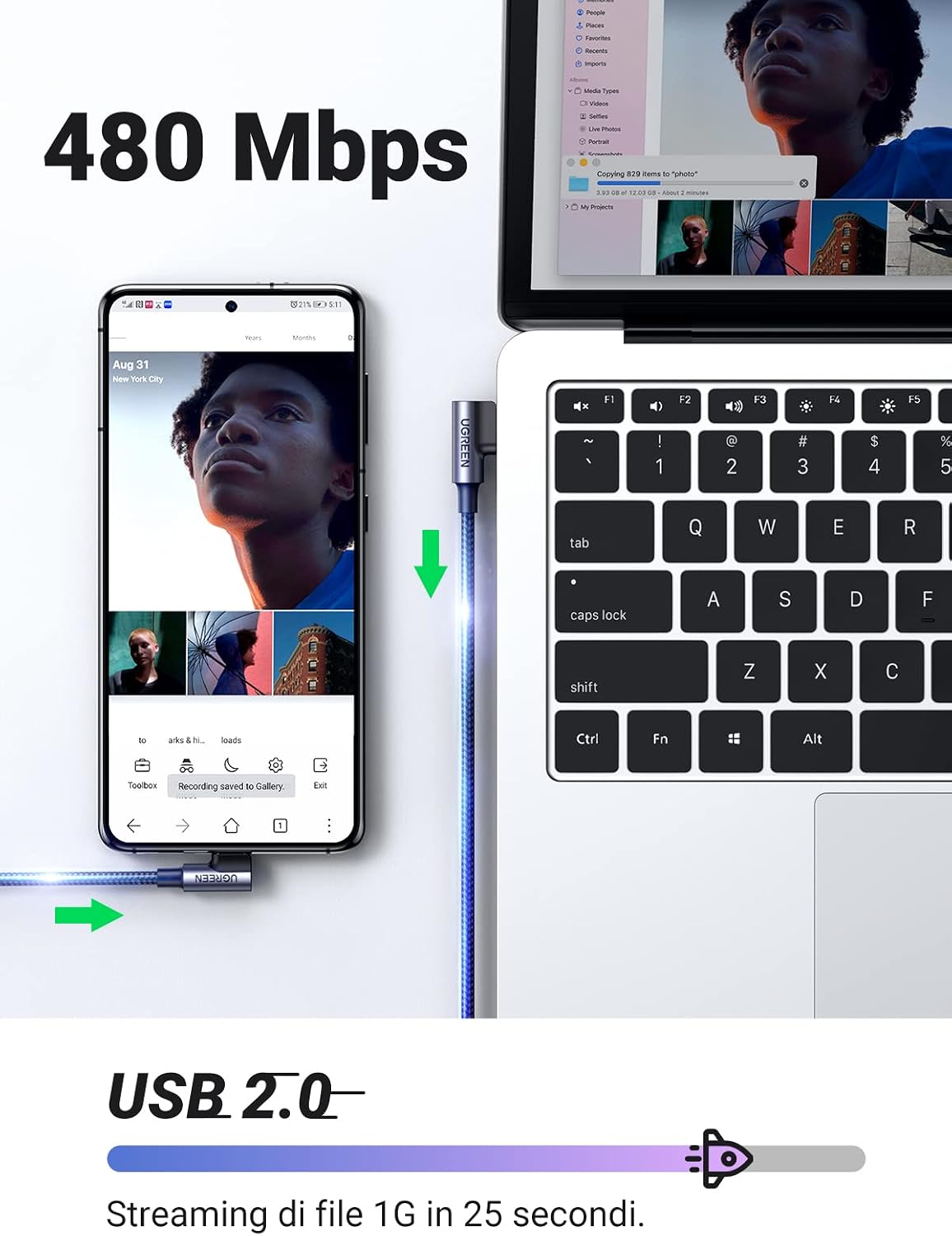 Detalle de UGREEN USB C a A 90 gradi 3A