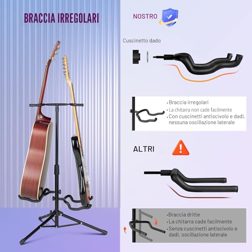 Detalle 2 de CAHAYA Supporto per Chitarra da Terra CY0321: stand pieghevole a due strumenti con altezza regolabile