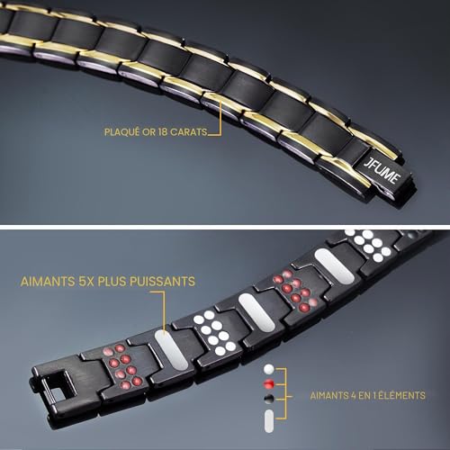 Thumbnail 3 de Bracelet Magnétique JFUME Plaqué Or 18K – Acier Inoxydable Noir PVD, Longueur 21,5 cm, Réglable