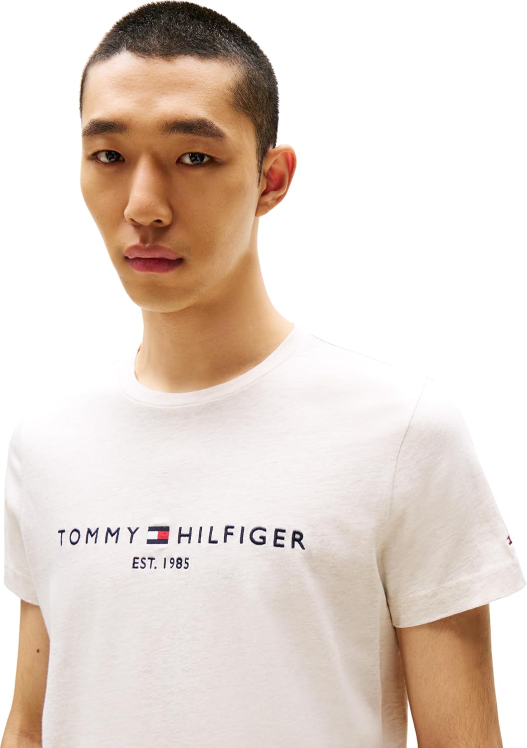 Detalle de Tommy Hilfiger Uomo T-Shirt Maniche Corte Slim Fit Beige Heathered Oatmilk, XL