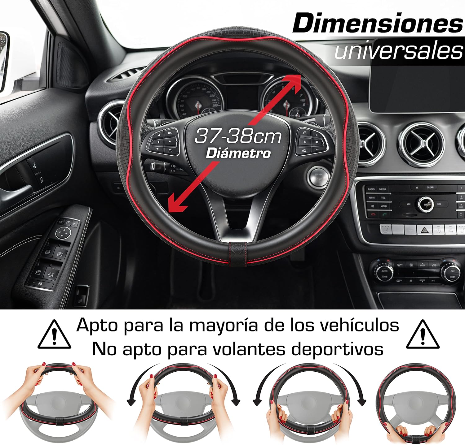 Detalle de Upgrade4cars Funda Volante Rojo Negro 37-38 cm