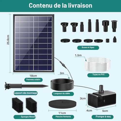 Thumbnail 5 de Biling Fontaine Solaire Extérieure 8 W avec Batterie 3600 mAh − Pompe pour Bassin et Filtre Flottant en ABS