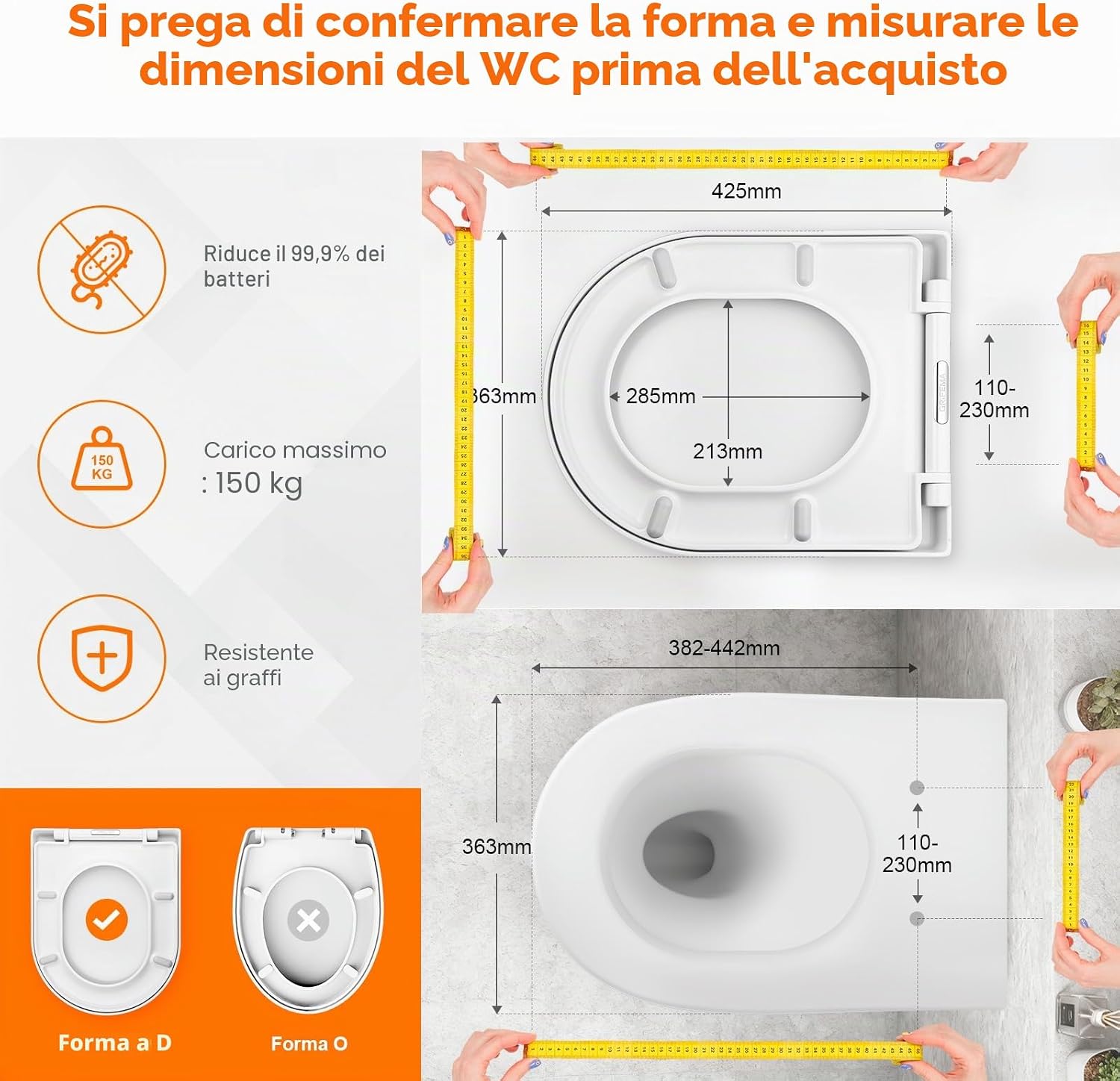 Thumbnail 1 de GRIFEMA G951 Sedile WC in Urea Formaldeide per Forma D – Chiusura morbida, antibatterico, facile da pulire