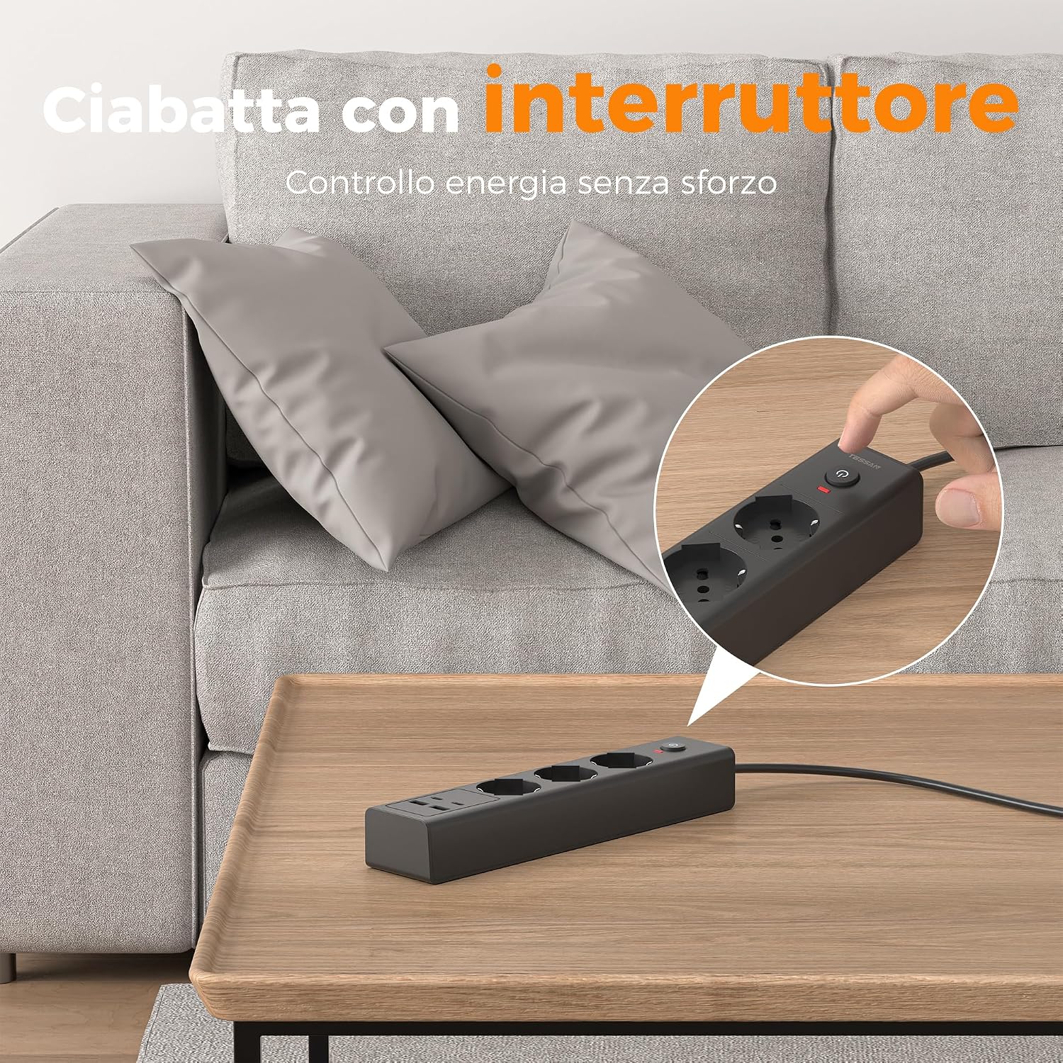 Thumbnail 5 de TESSAN Ciabatta multipresa 7‑in‑1 con 4 prese e 4 USB, 2 m 🔌