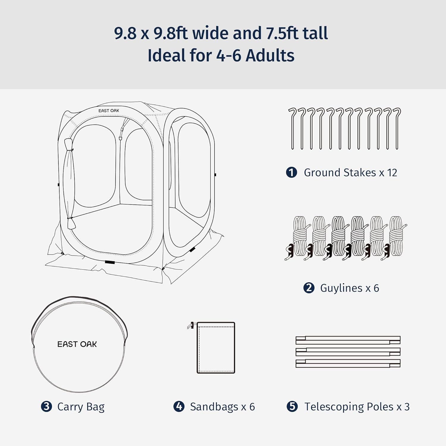 Thumbnail 6 de EAST OAK Screen House Tent Pop-Up (10 x 10 FT) — portable insect-screen canopy room, beige
