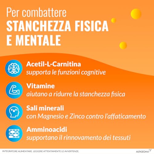 Detalle de Carnidyn Plus: integratore in bustine per energia e concentrazione, gusto arancia