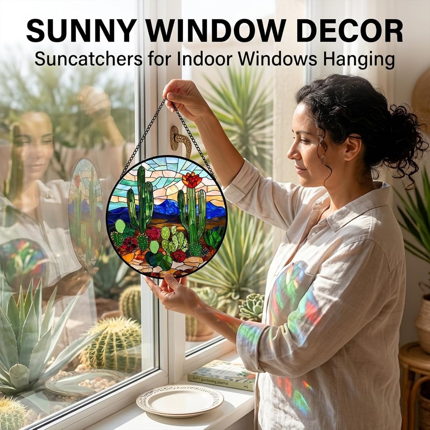 Thumbnail 4 de HKDGOKA Cactus Desert Mountain Suncatcher, 6.3-Inch Acrylic Window Decor