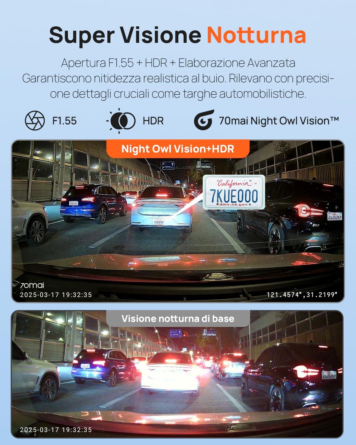 Thumbnail 2 de 70mai Dash Cam Anteriore e Posteriore A410 con GPS, WiFi e 2.5K+1080P HDR