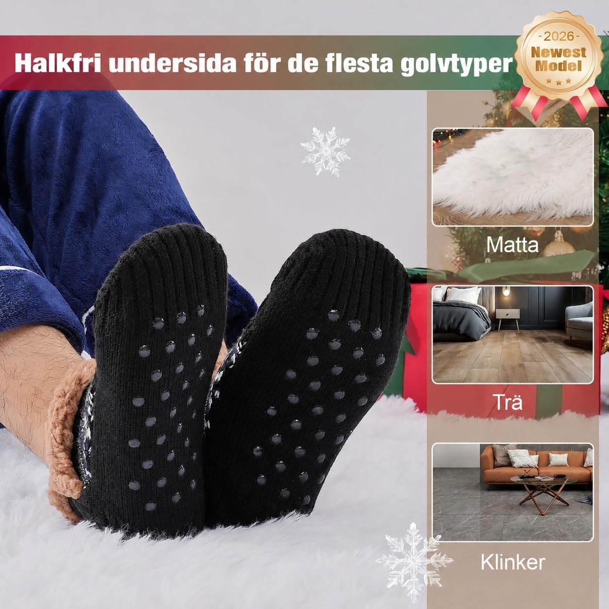 Detalle 2 de Niorasen gosiga herrstrumpor 39–46, tjocka och halkfria termostrumpor