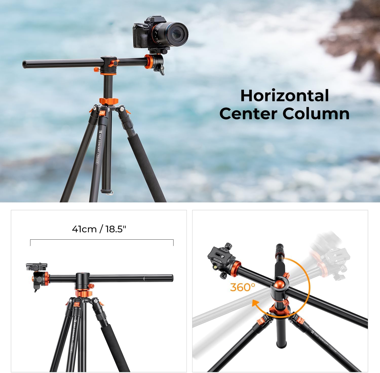 Detalle de K&F Concept 238CM Stativ T254A8(SA254T1) – 360° Panoramastativ mit 90° Mittelsäule